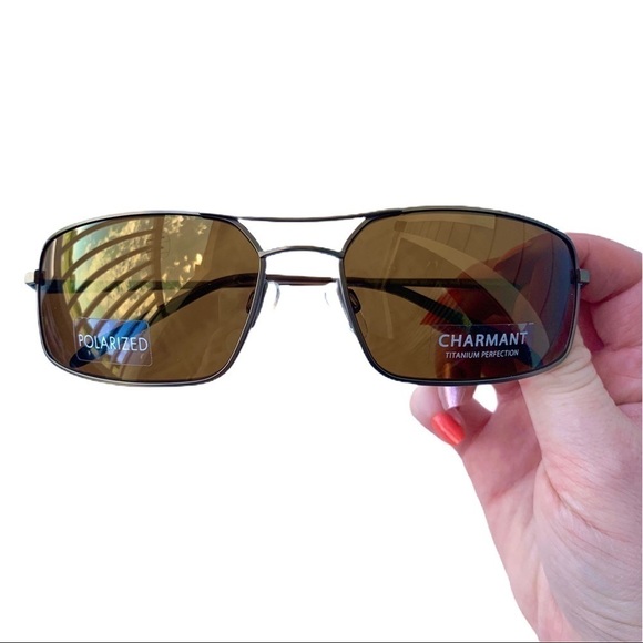 Charmant Polarized Brown Tinted Lenses Double Bridge Titanium Frame Sunglasses - Picture 1 of 15